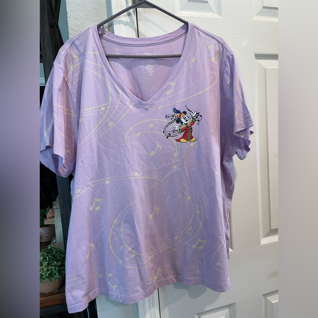 Disney Lilac V Neck T Shirt Band Leader Mickey 100yrs Of Wonder And Music 1x
